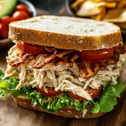 The Savory BLT Chicken Salad Sandwich is a delightful twist on the classic bacon, lettuce, and tomato (BLT) sandwich that many of us know and love. This recipe marries the traditional components of a BLT with a creamy chicken salad, making it a perfect option for busy individuals and families looking for a quick, nutritious meal without sacrificing flavor. With a satisfying blend of protein from the chicken, the crispness of fresh vegetables, and the irresistible crunch of bacon, this sandwich offers a balanced and delectable experience that is sure to please even the pickiest eaters.