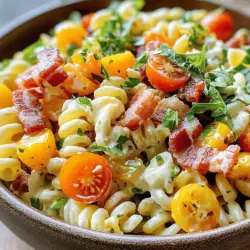 The BLT Pasta Salad is a delightful fusion of flavors inspired by the beloved BLT sandwich. This modern take on a classic favorite combines the rich taste of crispy bacon, fresh vegetables, and hearty pasta, making it an irresistible dish that appeals to both the eyes and the palate. Perfect for gatherings, picnics, and even easy weeknight dinners, this pasta salad captures the essence of summer while providing a satisfying meal any time of the year.