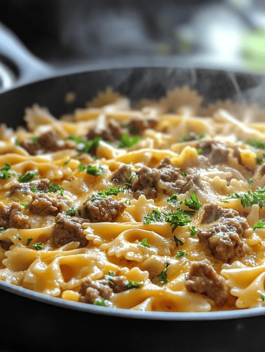 Cheesy Beef & Bowtie Pasta in Garlic Butter is more than just a meal; it’s a comforting embrace on a plate. This dish combines the rich flavors of seasoned ground beef with the delightful texture of bowtie pasta, all enveloped in a luscious garlic butter sauce that’s generously dotted with melted cheese. It’s the kind of recipe that brings families together, perfect for busy weeknights when you want something delicious without spending hours in the kitchen.