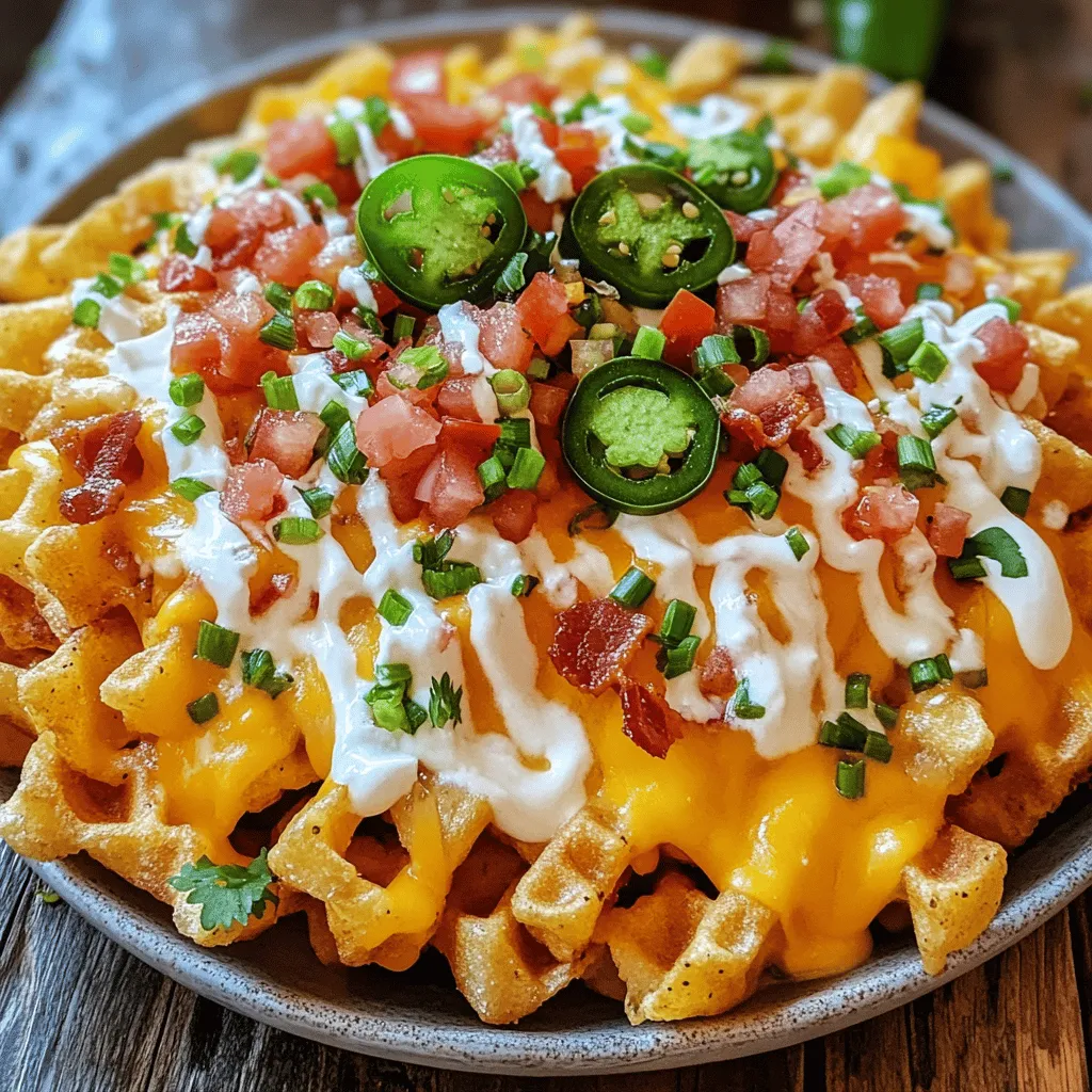 If you're looking for a creative and mouthwatering snack to elevate your next gathering, look no further than Waffle Fry Nachos. This delightful dish takes the traditional concept of nachos and gives it a crispy, savory twist by using waffle fries as the base. Imagine perfectly golden and crispy waffle fries topped with melted cheese, savory bacon, and a variety of fresh toppings; it’s a dish that promises to please both your taste buds and your guests.