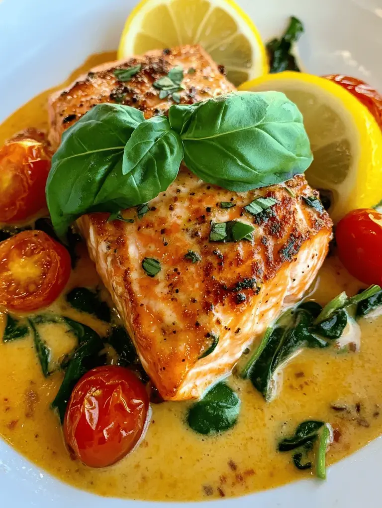 If you’re looking for a dish that combines elegance and simplicity, look no further than Creamy Tuscan Garlic Salmon. This mouthwatering recipe stands out due to its rich, creamy sauce infused with vibrant Tuscan flavors, making it a perfect choice for both special occasions and quick weeknight dinners. The combination of succulent salmon fillets, aromatic garlic, fresh spinach, and cherry tomatoes creates a symphony of flavors that dance on your palate. Whether you’re impressing guests at a dinner party or treating yourself to a gourmet meal at home, this dish delivers restaurant-quality results with minimal effort.