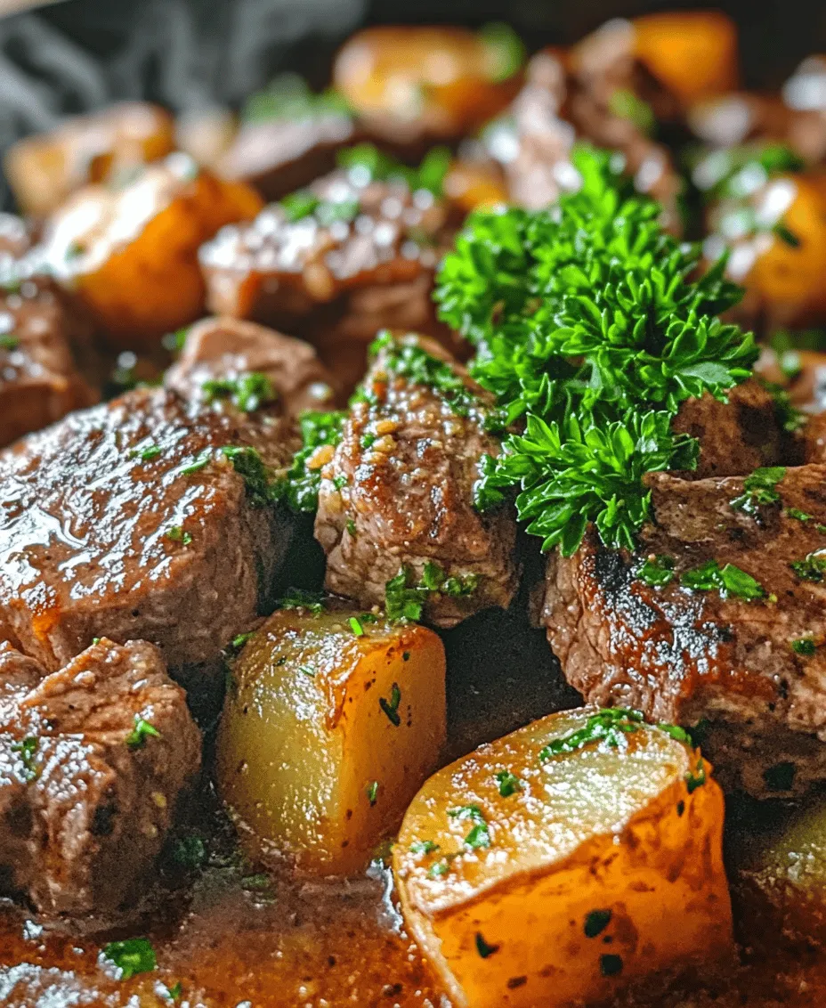 If you're searching for a dish that effortlessly combines comfort and flavor, look no further than <strong>Slow Cooker Garlic Butter Beef Bites & Potatoes</strong>. This hearty recipe not only warms the soul but also tantalizes the taste buds with its rich garlic and buttery flavors. The allure of this dish lies in its simplicity and the way it transforms basic ingredients into a satisfying meal that the whole family can enjoy.” /></p>
</p>
<h2>Combining Ingredients in the Slow Cooker</h2>
</p>
<p>When preparing your Slow Cooker Garlic Butter Beef Bites & Potatoes, the way you layer your ingredients is essential for achieving the best flavor and texture. Here are some tips to ensure that your dish turns out perfectly every time.</p>
</p>
<h3>Tips for Layering Ingredients in the Slow Cooker</h3>
</p>
<p>1. <strong>Start with the Potatoes</strong>: Place the potatoes at the bottom of the slow cooker. This allows them to absorb the flavors from the beef and other ingredients as they cook. Potatoes also require more cooking time, so positioning them first ensures they become tender.</p>
</p>
<p>2. <strong>Add Aromatics</strong>: Next, layer your garlic and any other aromatics such as onions or herbs. The heat will release their essential oils, infusing the entire dish with delicious flavor.</p>
</p>
<p>3. <strong>Layer the Meat</strong>: Place the beef bites on top of the potatoes and aromatics. This arrangement helps the beef to cook in its juices and prevents it from becoming overly dry.</p>
</p>
<p>4. <strong>Season and Sauce</strong>: Finally, pour in your garlic butter sauce and any additional seasonings. This method ensures that the sauce seeps down to the potatoes and beef, enhancing the overall flavor profile.</p>
</p>
<h3>How to Ensure Even Cooking and Flavor Distribution</h3>
</p>
<p>To achieve even cooking and flavor distribution, avoid overcrowding the slow cooker. A crowded pot can lead to uneven cooking, as ingredients need space to release steam and heat properly. If you find that your ingredients do not fit comfortably, consider cooking in batches or using a larger slow cooker.</p>
</p>
<h3>Advice on Adjusting Liquid Quantities Based on Personal Preference</h3>
</p>
<p>While the recipe provides a guideline for liquid quantities, feel free to adjust based on your personal taste. If you prefer a thicker sauce, reduce the liquid slightly. Conversely, for a more brothy consistency, add a bit more beef broth or water. Remember that the potatoes will absorb some liquid as they cook, so keep this in mind when making your adjustments.</p>
</p>
<h2>Cooking Process: Low and Slow vs. Quick Cooking</h2>
</p>
<p>When it comes to slow cooking, you have the option of using the low or high setting, each offering distinct advantages.</p>
</p>
<h3>Detailed Comparison of Cooking on Low vs. High Settings</h3>
</p>
<p>– <strong>Low Setting</strong>: Cooking on the low setting typically takes 6 to 8 hours. This method allows flavors to meld beautifully, resulting in incredibly tender beef and well-cooked potatoes. The slow cooking process breaks down tougher cuts of meat, making them juicy and flavorful.</p>
</p>
<p>– <strong>High Setting</strong>: If you’re short on time, the high setting cooks your dish in about 3 to 4 hours. While this method is quicker, it may not allow for the same depth of flavor. The beef may not be as tender, and the potatoes might retain a firmer texture.</p>
</p>
<h3>Ideal Cooking Times for Each Method</h3>
</p>
<p>– <strong>For Low Setting</strong>: 6 to 8 hours</p>
<p>– <strong>For High Setting</strong>: 3 to 4 hours</p>
</p>
<h3>Effects on Texture and Flavor of the Beef and Potatoes</h3>
</p>
<p>Cooking on low results in a dish with rich, deep flavors. The beef becomes fork-tender, and the potatoes absorb the garlic butter sauce, making them incredibly flavorful. In contrast, cooking on high may yield good results, but the beef may not achieve the same level of tenderness, and the potatoes can be less creamy.</p>
</p>
<h3>How to Know When the Dish is Ready</h3>
</p>
<p>The best indicator that your Slow Cooker Garlic Butter Beef Bites & Potatoes are ready is the tenderness of the beef. Use a fork to test the beef; if it easily breaks apart, you’re good to go. Additionally, the potatoes should be soft and easily pierced with a fork.</p>
</p>
<h2>Serving Suggestions</h2>
</p>
<p>This dish is not only delicious but incredibly versatile, making it easy to pair with various sides for a complete meal.</p>
</p>
<h3>Creative Ideas for Pairing the Dish</h3>
</p>
<p>– <strong>Vegetable Sides</strong>: Consider serving steamed green beans or sautéed broccoli to add a pop of color and freshness to your plate.</p>
<p>– <strong>Salads</strong>: A crisp garden salad or a Caesar salad can provide a refreshing contrast to the richness of the beef and potatoes.</p>
<p>– <strong>Breads</strong>: Garlic bread or crusty rolls can be a delightful addition, perfect for soaking up any leftover sauce.</p>
</p>
<h3>Suggestions for Sides That Complement the Rich Flavors</h3>
</p>
<p>– <strong>Creamy Coleslaw</strong>: The crunchiness and tanginess of coleslaw can balance the richness of the beef.</p>
<p>– <strong>Roasted Brussels Sprouts</strong>: Their slight bitterness complements the savory flavors in the dish.</p>
<p>– <strong>Rice or Quinoa</strong>: A fluffy side of rice or quinoa can help absorb the sauce.</p>
</p>
<h3>Presentation Tips for a Visually Appealing Plate</h3>
</p>
<p>To create an inviting presentation, consider plating your beef bites and potatoes in a shallow bowl, garnished with a sprinkle of fresh parsley. This not only adds color but enhances the overall appeal of the dish.</p>
</p>
<h3>Garnishing with Fresh Parsley and Its Importance for Aesthetics</h3>
</p>
<p>Fresh parsley is not just for decoration; it adds a burst of freshness that can elevate the dish. The vibrant green color contrasts beautifully with the golden potatoes and rich beef, creating an eye-catching plate.</p>
</p>
<h2>Nutritional Information</h2>
</p>
<p>Understanding the nutritional content of your meals can help you make informed choices.</p>
</p>
<h3>Breakdown of Nutritional Values per Serving</h3>
</p>
<p>While exact nutritional values can vary based on specific ingredient choices, a typical serving of Slow Cooker Garlic Butter Beef Bites & Potatoes contains:</p>
</p>
<p>– <strong>Calories</strong>: Approximately 350-400</p>
<p>– <strong>Protein</strong>: 25-30g</p>
<p>– <strong>Fat</strong>: 20-25g</p>
<p>– <strong>Carbohydrates</strong>: 30-35g</p>
<p>– <strong>Fiber</strong>: 3-5g</p>
</p>
<h3>Discussion on the Health Benefits of the Ingredients Used</h3>
</p>
<p>– <strong>Beef</strong>: A great source of protein and essential vitamins like B12 and iron.</p>
<p>– <strong>Potatoes</strong>: High in potassium and vitamin C, potatoes provide energy and support immune function.</p>
<p>– <strong>Garlic</strong>: Known for its health benefits, garlic may help boost the immune system and improve heart health.</p>
</p>
<h3>Considerations for Dietary Restrictions or Substitutions</h3>
</p>
<p>For those with dietary restrictions, consider the following substitutions:</p>
<p>– <strong>Low-Carb Version</strong>: Substitute potatoes with cauliflower for a lower-carb option.</p>
<p>– <strong>Dairy-Free</strong>: Use an alternative butter or omit the butter entirely for a dairy-free version.</p>
<p>– <strong>Gluten-Free</strong>: This recipe is naturally gluten-free, but make sure to use gluten-free broth if needed.</p>
</p>
<h2>Storage and Reheating Tips</h2>
</p>
<p>Efficient storage and reheating practices can help you enjoy your Slow Cooker Garlic Butter Beef Bites & Potatoes over several days.</p>
</p>
<h3>Best Practices for Storing Leftovers</h3>
</p>
<p>1. <strong>Cool Down</strong>: Allow the dish to cool to room temperature before transferring it to an airtight container.</p>
<p>2. <strong>Refrigeration</strong>: Store in the refrigerator for up to 3-4 days.</p>
</p>
<h3>How to Freeze the Dish for Future Meals</h3>
</p>
<p>For longer storage, you can freeze the dish. Here’s how:</p>
<p>1. <strong>Portion</strong>: Divide the beef and potatoes into individual servings.</p>
<p>2. <strong>Freezer-Safe Containers</strong>: Use freezer-safe containers or heavy-duty freezer bags.</p>
<p>3. <strong>Label</strong>: Don’t forget to label with the date for easy tracking.</p>
</p>
<h3>Reheating Methods to Preserve Flavor and Texture</h3>
</p>
<p>The best way to reheat is in the microwave or on the stovetop. If using the microwave, add a splash of broth or water to keep the dish moist. For stovetop reheating, warm on low heat, stirring occasionally to prevent sticking.</p>
</p>
<h2>Conclusion</h2>
</p>
<p>The Slow Cooker Garlic Butter Beef Bites & Potatoes is a dish that provides not just incredible flavor, but also convenience in preparation. With easy steps and minimal hands-on time, it’s an excellent choice for busy families or anyone looking to enjoy a hearty meal without the fuss. The combination of tender beef, creamy potatoes, and aromatic garlic butter creates a satisfying experience that’s sure to please.</p>
</p>
<p>We encourage you to try this recipe for a comforting family dinner or meal prep for the week ahead. With its versatility, you can easily modify the ingredients to suit your taste preferences or dietary needs. Slow cooker recipes like this one are a wonderful way to explore new flavors while enjoying the comforts of home-cooked meals. Embrace the ease of slow cooking and savor every delicious bite!</p>
</div>