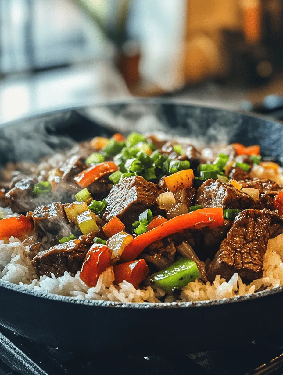 At the heart of this Sizzling Pepper Steak Stir-Fry is flank steak, a cut known for its rich flavor and tender texture when cooked properly. Flank steak is a lean cut of beef taken from the abdominal muscles of the cow, which gives it a distinctive grain and a robust taste. This makes it ideal for stir-frying, as it can absorb marinades well and cooks quickly.