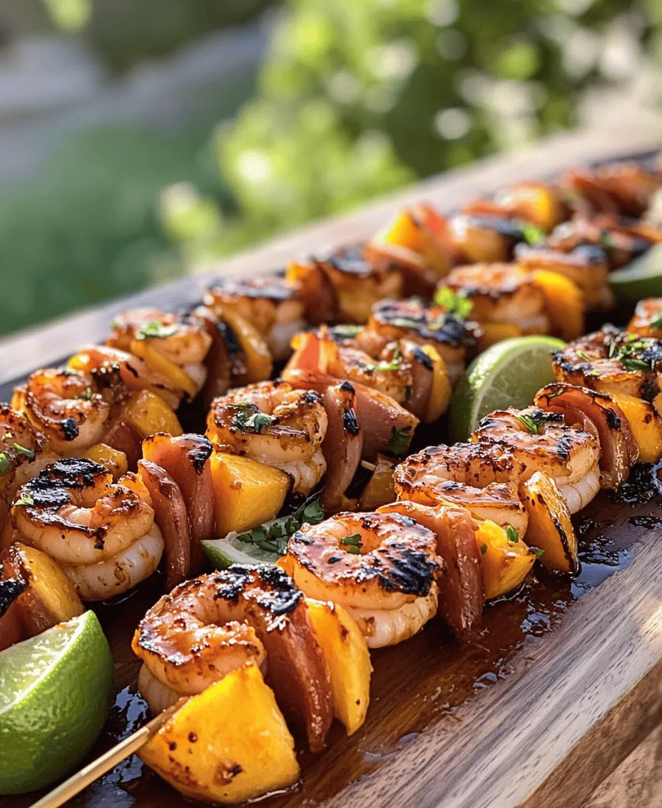 Are you ready to elevate your summer grilling game? Look no further than BBQ, Sweet Chili, & Peach Bacon Wrapped Shrimp Kabobs! This tantalizing dish perfectly marries savory and sweet flavors, creating an explosion of taste that will leave your guests raving. The combination of succulent shrimp, crispy bacon, juicy peaches, and tantalizing sauces makes these kabobs a standout option for backyard barbecues, family gatherings, or cozy evenings on the patio.