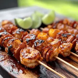 Are you ready to elevate your summer grilling game? Look no further than BBQ, Sweet Chili, & Peach Bacon Wrapped Shrimp Kabobs! This tantalizing dish perfectly marries savory and sweet flavors, creating an explosion of taste that will leave your guests raving. The combination of succulent shrimp, crispy bacon, juicy peaches, and tantalizing sauces makes these kabobs a standout option for backyard barbecues, family gatherings, or cozy evenings on the patio.