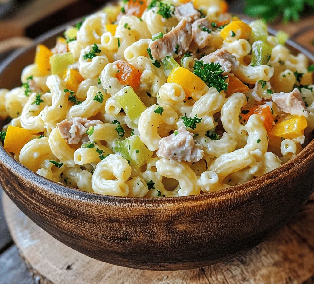 Tuna Macaroni Salad is a quintessential dish that has earned a special place in the hearts of many food lovers. Combining the al dente texture of pasta with the savory richness of tuna, all enveloped in a creamy dressing, this salad delivers a delightful culinary experience. Perfectly suited for outdoor picnics, potlucks, or a cozy family dinner, this Tuna Macaroni Salad Extravaganza takes the classic recipe up a notch. Bursting with vibrant colors and flavors from a variety of fresh vegetables, this dish is not only a feast for the eyes but also a nutritious option for any meal.