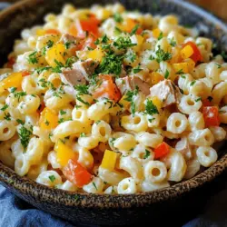 Tuna Macaroni Salad is a quintessential dish that has earned a special place in the hearts of many food lovers. Combining the al dente texture of pasta with the savory richness of tuna, all enveloped in a creamy dressing, this salad delivers a delightful culinary experience. Perfectly suited for outdoor picnics, potlucks, or a cozy family dinner, this Tuna Macaroni Salad Extravaganza takes the classic recipe up a notch. Bursting with vibrant colors and flavors from a variety of fresh vegetables, this dish is not only a feast for the eyes but also a nutritious option for any meal.