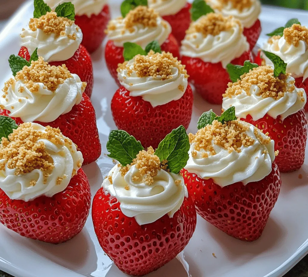 Cheesecake stuffed strawberries have become a delightful trend in the world of desserts, combining two beloved flavors into one extraordinary treat. Imagine biting into a juicy, sweet strawberry only to discover a luscious, creamy cheesecake filling nestled inside. This dessert not only tantalizes the taste buds but also offers an eye-catching presentation that is sure to impress guests at any gathering. The vibrant red of the strawberries juxtaposed against the rich, creamy filling creates a visual feast, making these treats perfect for any occasion—from summer picnics to festive family gatherings and elegant dinner parties.