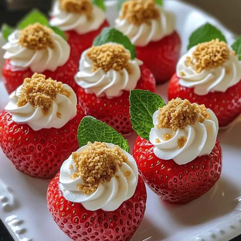 Cheesecake stuffed strawberries have become a delightful trend in the world of desserts, combining two beloved flavors into one extraordinary treat. Imagine biting into a juicy, sweet strawberry only to discover a luscious, creamy cheesecake filling nestled inside. This dessert not only tantalizes the taste buds but also offers an eye-catching presentation that is sure to impress guests at any gathering. The vibrant red of the strawberries juxtaposed against the rich, creamy filling creates a visual feast, making these treats perfect for any occasion—from summer picnics to festive family gatherings and elegant dinner parties.