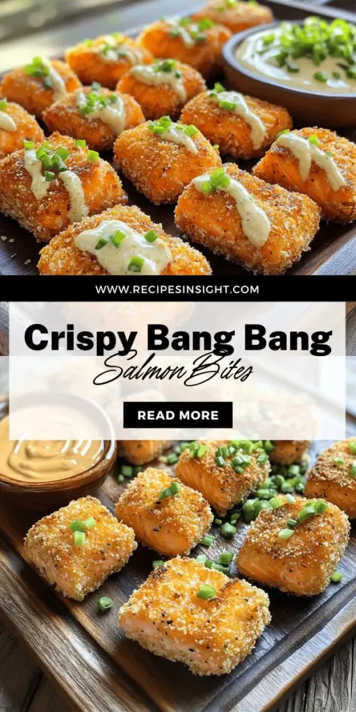 Discover the deliciousness of Crispy Bang Bang Salmon Bites, a perfect seafood treat bursting with flavor! These crunchy, nutrient-packed bites are not only a fantastic appetizer or game day snack but also easy to prepare at home. Paired with a spicy Bang Bang sauce, they're a crowd favorite. Click through to explore our step-by-step recipe and bring this tantalizing dish to your table, making every occasion unforgettable!