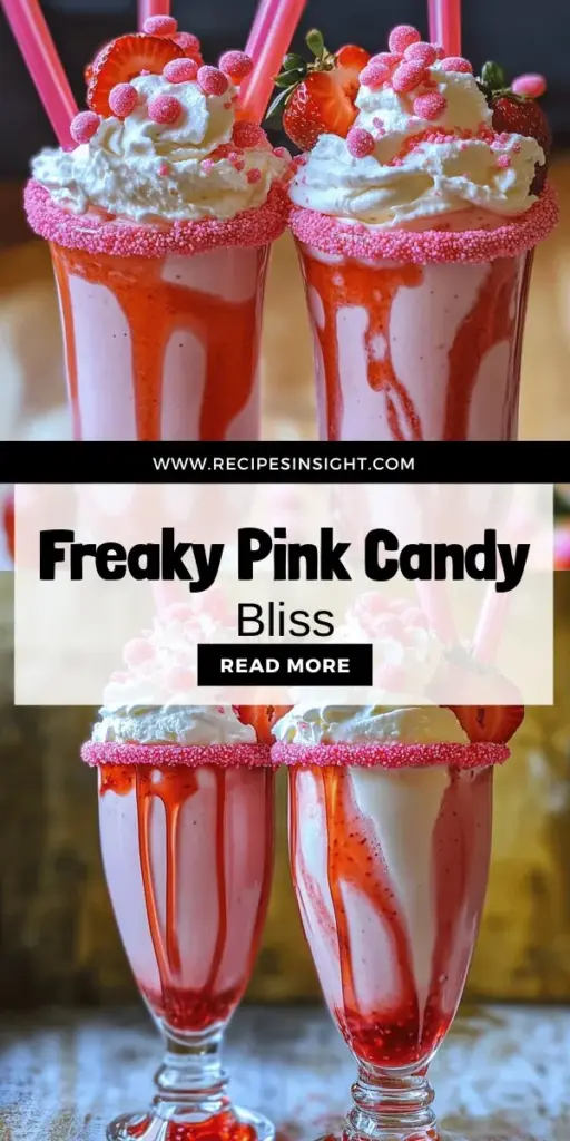 Dive into the world of indulgent desserts with our Decadent Pink Candy Freakshakes! This delightful recipe combines creamy vanilla ice cream, fruity strawberry syrup, and an array of colorful toppings for a fun and whimsical treat perfect for any occasion. Imagine towering shakes crowned with whipped cream, crushed candies, and fresh strawberries that create not just a delicious drink, but a memorable dessert experience. Click through to explore the full recipe and get ready to impress friends and family with your very own freakshake creations!