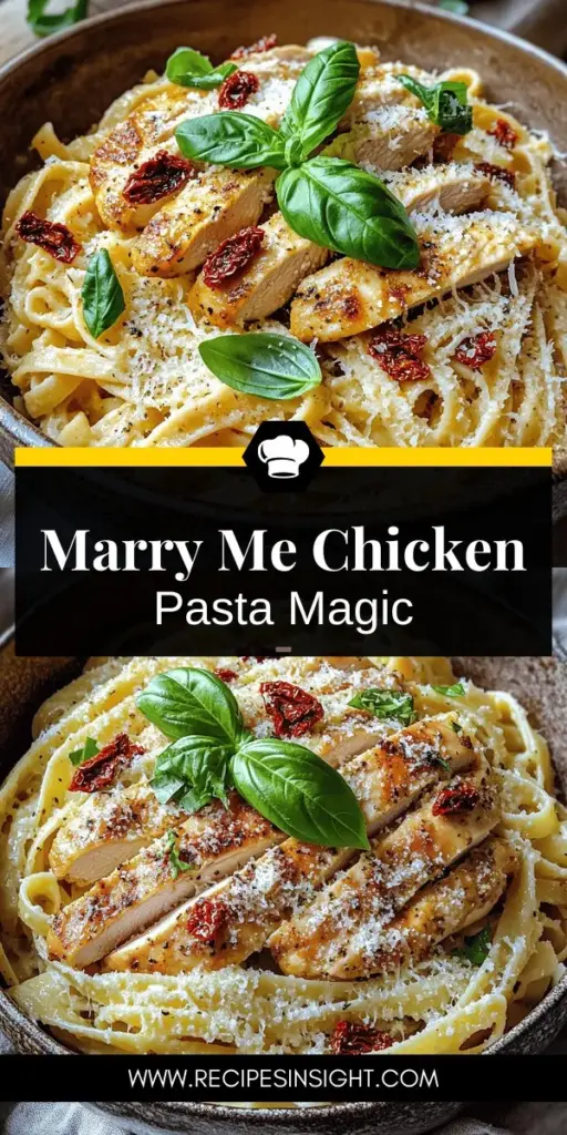 Fall in love with cooking all over again with our Marry Me Chicken Pasta recipe! This creamy, comforting dish combines tender chicken, savory sun-dried tomatoes, and aromatic herbs that are sure to impress your partner or guests. Perfect for romantic dinners or special occasions, this recipe is simple yet elegant. Discover how to create a memorable meal that speaks from the heart. Click through to explore the full recipe and make your dinner unforgettable!