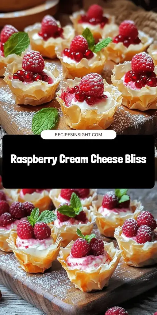 Indulge in the delightful world of Raspberry Cream Cheese Bites, a sweet and tangy treat perfect for any occasion! These easy-to-make bites combine creamy cream cheese and fresh raspberries in flaky phyllo cups, offering a burst of flavor in every bite. Whether you serve them warm or chilled, they're sure to impress your guests. Click through to discover the simple recipe and make these irresistible treats for your next gathering!