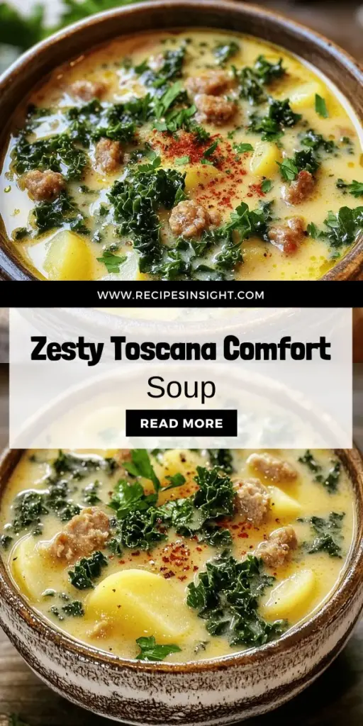 Experience the heartwarming flavors of Zesty Zuppa Toscana, a classic Italian soup that's perfect for chilly nights. This delicious recipe combines spicy Italian sausage, creamy broth, fresh kale, and hearty potatoes for a comforting meal everyone will love. Discover how to prepare this easy yet impressive dish with step-by-step instructions. Click through to explore the recipe and bring a taste of Tuscany to your kitchen!