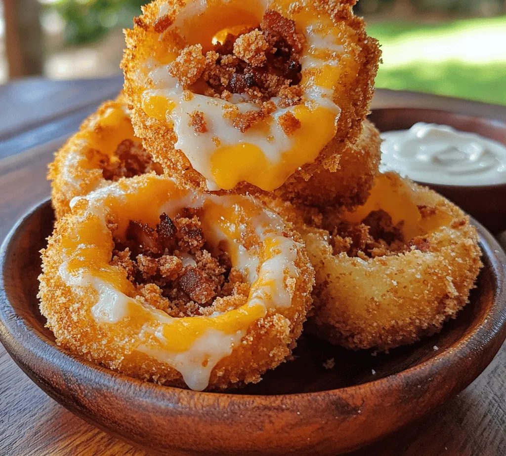 If you're searching for a mouthwatering appetizer that marries crispy textures with savory flavors, look no further than Cheesy Bacon Onion Rings. This recipe takes the classic onion ring—a beloved starter in diners and restaurants across the globe—and elevates it to new gastronomic heights by stuffing it with gooey cheese and crispy bacon. Each bite offers a satisfying crunch, followed by a burst of flavor that will have friends and family clamoring for more.