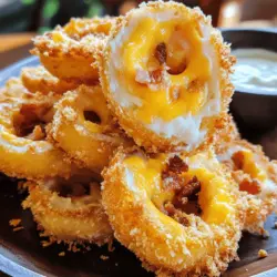 If you're searching for a mouthwatering appetizer that marries crispy textures with savory flavors, look no further than Cheesy Bacon Onion Rings. This recipe takes the classic onion ring—a beloved starter in diners and restaurants across the globe—and elevates it to new gastronomic heights by stuffing it with gooey cheese and crispy bacon. Each bite offers a satisfying crunch, followed by a burst of flavor that will have friends and family clamoring for more.