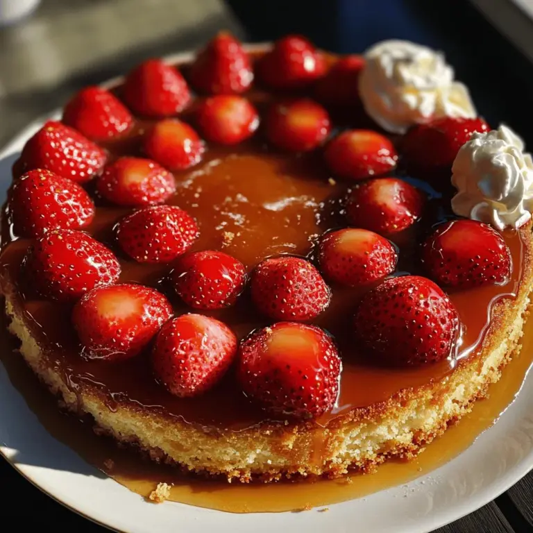 Imagine the tantalizing aroma wafting through your kitchen as a Strawberry Upside-Down Dream Cake bakes to perfection in the oven. This delightful dessert is not just a feast for the taste buds; it’s a visual masterpiece that showcases luscious, ruby-red strawberries arranged gracefully atop a moist, fluffy cake. Each slice reveals the stunning contrast of vibrant berries against the golden cake, creating a stunning centerpiece for any gathering or celebration.