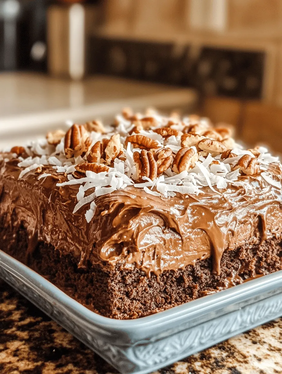 Welcome to the delightful world of desserts! Today, we are diving into the luscious and decadent realm of the German Chocolate Poke Cake. This rich and moist cake is infused with the distinct flavors of coconut and pecans, making it an indulgent treat that is perfect for celebrations, gatherings, or simply a sweet craving. The beauty of a poke cake lies not only in its flavor but in its texture. The cake is deliberately poked and filled with a creamy mixture, resulting in an explosion of taste with every bite.