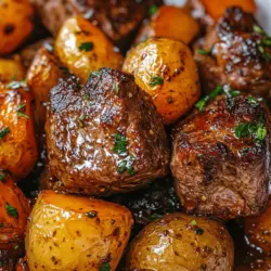 If you’re looking for a dish that combines rich flavors, comforting textures, and ease of preparation, look no further than Garlic Butter Steak Bites and Potatoes. This delightful recipe features tender, juicy steak bites seared to perfection and paired with golden roasted baby potatoes, all enveloped in a luscious garlic butter sauce. The allure of this dish lies in its ability to transform simple ingredients into a gourmet meal that can be enjoyed any night of the week or at your next special occasion.