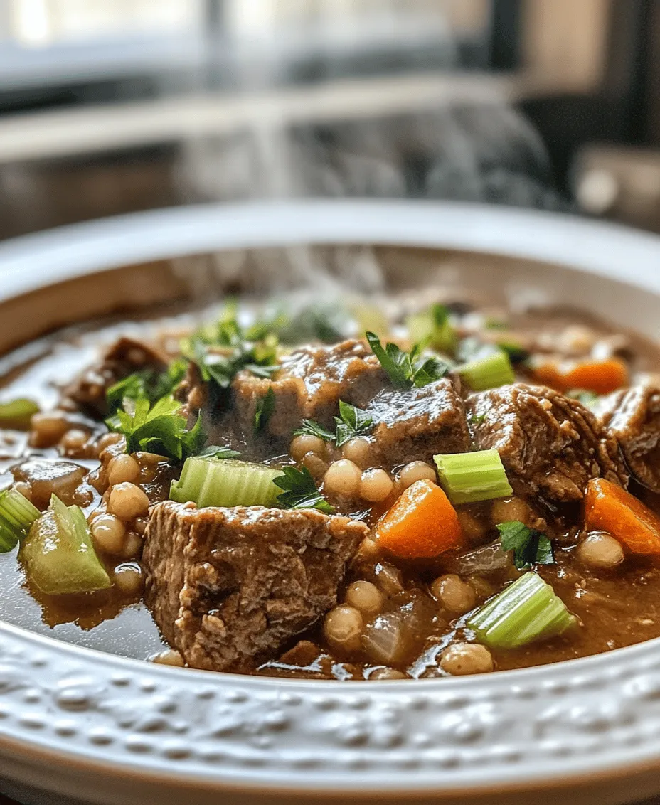 Hearty Beef and Barley Soup is a time-honored dish that evokes warmth and comfort, making it a staple in many households, especially during the colder months. This nourishing soup is rich in flavor and texture, combining tender chunks of beef, wholesome barley, and a medley of vegetables that come together to create a meal that is both satisfying and healthy. With every spoonful, you're transported to a cozy kitchen where aromas of simmering beef and fresh herbs fill the air—perfect for family gatherings, cold evenings, or simply when you’re in need of a comforting bowl of goodness.