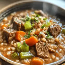 Hearty Beef and Barley Soup is a time-honored dish that evokes warmth and comfort, making it a staple in many households, especially during the colder months. This nourishing soup is rich in flavor and texture, combining tender chunks of beef, wholesome barley, and a medley of vegetables that come together to create a meal that is both satisfying and healthy. With every spoonful, you're transported to a cozy kitchen where aromas of simmering beef and fresh herbs fill the air—perfect for family gatherings, cold evenings, or simply when you’re in need of a comforting bowl of goodness.