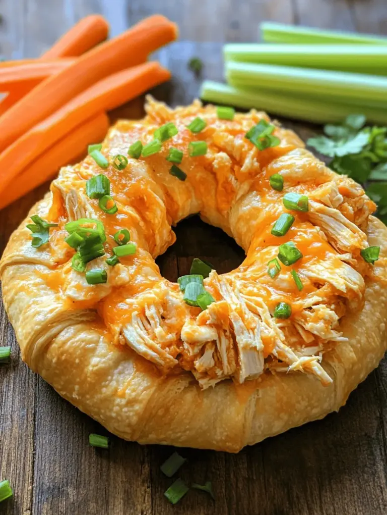 If you're searching for an irresistible appetizer that will steal the show at your next gathering, look no further than the Buffalo Chicken Crescent Ring. This delightful dish combines the zesty flavor of buffalo chicken with the flaky, buttery goodness of crescent roll dough, creating a mouthwatering experience that is sure to please any crowd. Whether it's a game day, a birthday party, or a casual get-together, this crescent ring serves as a perfect centerpiece that invites everyone to dig in.