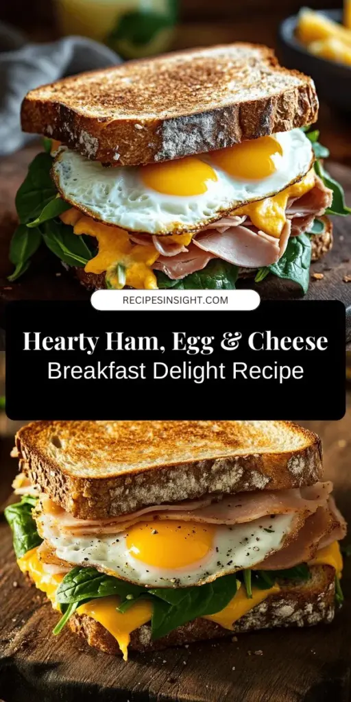 Start your day with a delicious Savory Ham, Egg & Cheese Breakfast Delight! This hearty meal features protein-packed eggs, flavorful ham, and creamy cheddar all tucked between whole grain bread. Perfect for busy mornings or leisurely brunches, this recipe offers a nutritious way to fuel your day. Add fresh greens or your favorite spread for an extra kick! Give it a try for a breakfast everyone will love! #BreakfastIdeas #ProteinPacked #HealthyEating #HamAndCheese #BrunchRecipes