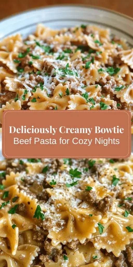 Indulge in the ultimate comfort food with this Creamy Bowtie Beef Delight! This hearty dish combines tender bowtie pasta with savory ground beef in a rich, creamy sauce that warms the soul. Perfect for family gatherings or cozy nights in, it's easy to make and sure to impress. Discover the magic of creamy pasta and create lasting memories around the dinner table. Dive into this delicious recipe today! #CreamyPasta #ComfortFood #FamilyDinner #PastaRecipe #FoodieFavorites #DeliciousDishes