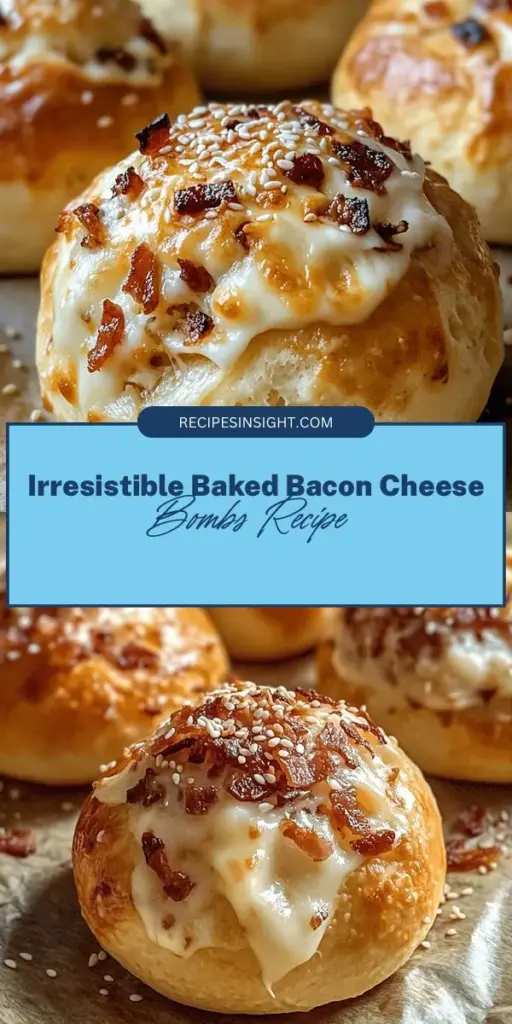 Are you ready to elevate your appetizer game? Baked Bacon Stuffed Cheese Bombs combine crispy bacon and gooey mozzarella cheese enveloped in buttery biscuit dough for a mouthwatering treat that everyone will love! Perfect for parties, game day, or family gatherings, they're easy to make and even more delicious to eat. Customize with toppings or dips for an unforgettable snack! Try this recipe today and watch them disappear! #CheeseBombs #AppetizerRecipe #BaconLovers #SnackIdeas #GameDayEats #Yummy