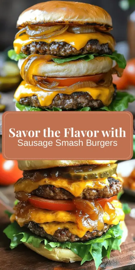 Discover the mouthwatering delight of Sausage Smash Burgers, a recipe that combines juicy ground beef with savory Italian sausage for an explosion of flavor in every bite. Perfect for any gathering, these burgers are easy to prepare and offer endless customization with fresh toppings and cheese. Elevate your grilling game and impress your guests with the ultimate summer treat! #SausageSmashBurgers #Cooking #Grilling #BurgerRecipes #Foodie #SummerRecipes