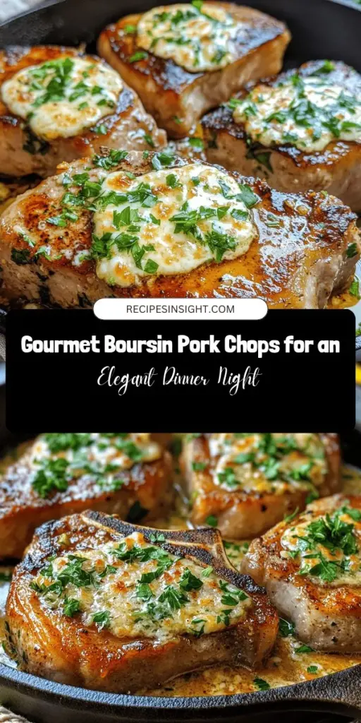 Transform your weeknight dinners with these mouthwatering Boursin-infused pork chops! This recipe takes a classic dish to gourmet heights with the creamy, herby goodness of Boursin cheese. Easy to make, it offers both sophistication and comfort. Perfect for impressing guests or enjoying a special family meal, these pork chops can be paired with roasted veggies or creamy mashed potatoes for a complete feast. Discover how to elevate your dinner game! #PorkChops #Boursin #EasyRecipes #GourmetCooking #DinnerIdeas #YummyFood #CookingAtHome