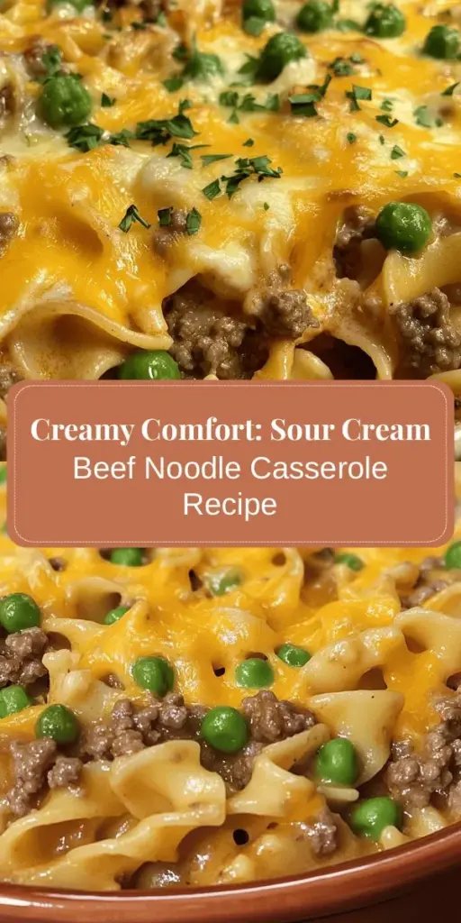 Discover the ultimate comfort food with this Creamy Dreamy Sour Cream Beef Noodle Casserole! Perfect for family dinners or busy weeknights, it combines seasoned ground beef, tender egg noodles, and creamy toppings for a deliciously satisfying meal. Easy to prepare ahead and bake fresh, this dish is sure to become a staple in your household. Cozy up with this heartwarming casserole recipe today! #Casserole #ComfortFood #FamilyDinner #EasyMeals #RecipeShare