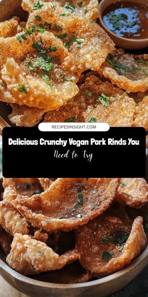 Discover the amazing world of Crunchy Vegan Pork Rinds! This plant-based snack offers the satisfying crunch and flavor you love without the health concerns of traditional pork rinds. Made with vital wheat gluten and packed with nutrients, these rinds are perfect for any snacking occasion. Explore flavor variations and pairing ideas, making them a delicious addition to your vegan lifestyle. Try them today! #VeganSnacks #PlantBased #HealthySnacking #VeganPorkRinds #SnackTime #GuiltFreeTreats