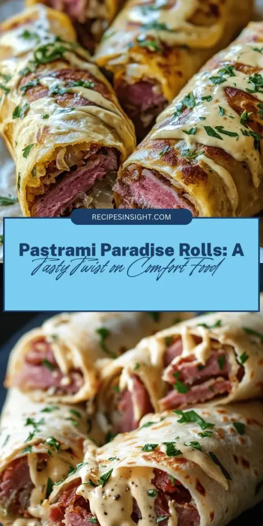 Discover the deliciousness of Pastrami Paradise Rolls, a flavorful comfort food that elevates the classic pastrami sandwich. These rolls combine savory pastrami, tangy sauerkraut, and creamy Swiss cheese, all wrapped in nutritious whole wheat tortillas for a guilt-free indulgence. Perfect for lunch or dinner, they're easy to make and packed with taste. Explore a culinary journey through these delightful rolls today! #PastramiParadise #ComfortFood #HealthyRecipes #Foodie #DeliciousEats