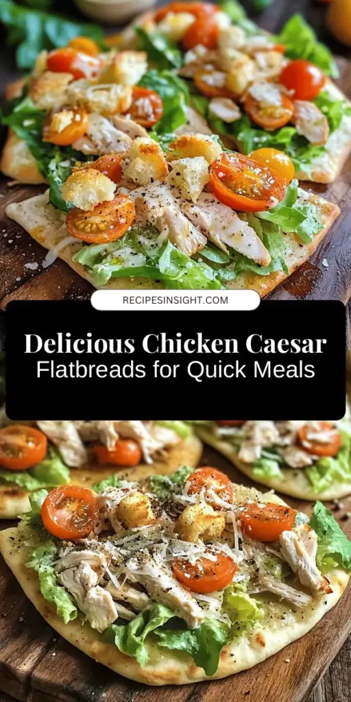 Discover the delicious fusion of flavors with Chicken Caesar Flatbreads! This easy recipe combines the classic Caesar salad ingredients with a crispy flatbread base, perfect for quick meals or impressive appetizers. Packed with lean chicken, crunchy romaine, and vibrant cherry tomatoes, each bite is a delightful experience. Versatile and customizable, these flatbreads cater to everyone’s taste. Try this satisfying meal today! #ChickenCaesar #Flatbreads #QuickMeals #HealthyEating #RecipeIdeas #FoodLovers