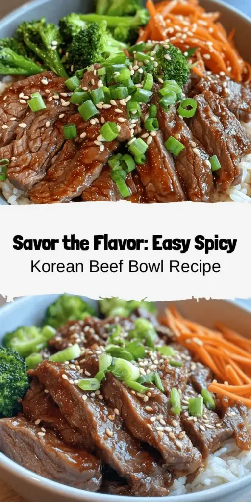 Discover a savory Spicy Korean Beef Bowl that's as flavorful as it is satisfying! Featuring tender marinated beef, fresh veggies, and a perfect blend of spices, this dish is a vibrant representation of Korean cuisine. Serve it over rice or in lettuce wraps for a delightful meal. Perfect for both new and experienced home cooks, this approachable recipe is sure to impress. Try it for dinner tonight! #KoreanFood #BeefBowl #DinnerIdeas #EasyRecipes #Foodie