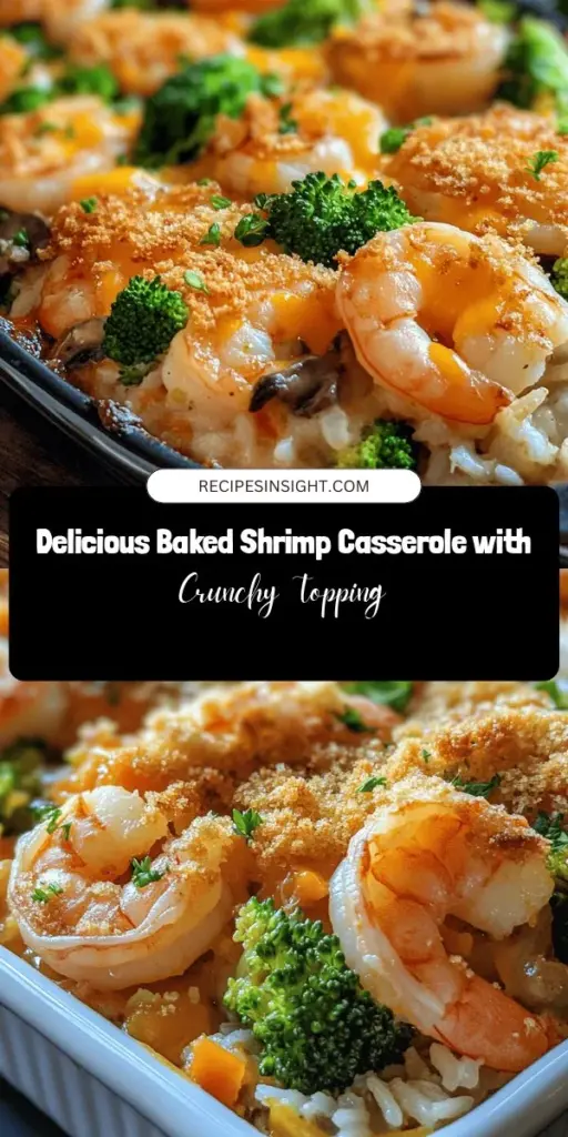 Indulge in the deliciousness of Baked Shrimp Casserole with Buttery Crumb Topping! This comforting dish features succulent shrimp, fresh veggies, and a creamy sauce, all wrapped in a crunchy panko topping. Perfect for family dinners or gatherings, it's versatile and customizable to suit your tastes. Enjoy the rich flavors and heartwarming satisfaction it brings. Try this easy recipe for a delightful meal any time! #ShrimpCasserole #ComfortFood #EasyRecipes #DinnerIdeas #SeafoodLovers #Yummy