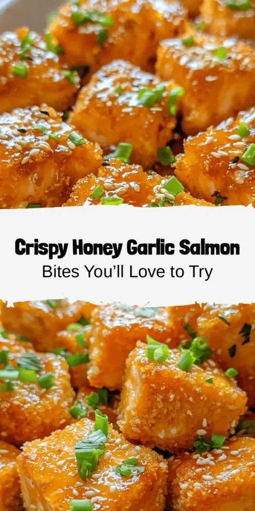 Savor the deliciousness of Crispy Honey Garlic Salmon Bites, a perfect dish for any occasion! This recipe features tender salmon coated in a crunchy layer and glazed with a savory-sweet honey garlic sauce. Not only is it mouthwatering, but it’s also packed with nutrients thanks to omega-3-rich salmon. Ideal for appetizers, snacks, or main meals, discover how to elevate your cooking with this easy recipe! #SalmonBites #HealthyEats #RecipeIdeas #QuickMeals #FoodieFun