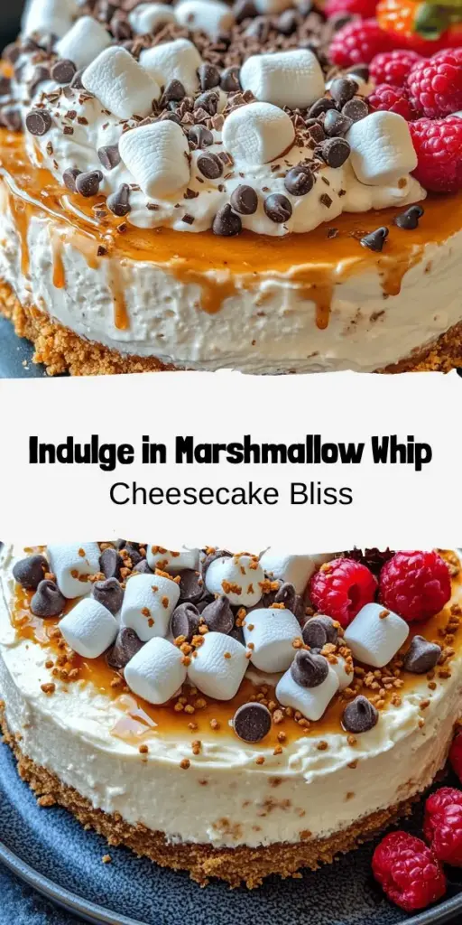 Indulge in the deliciousness of Marshmallow Whip Cheesecake HEAVEN! This no-bake cheesecake features a creamy filling made with cream cheese and marshmallow fluff, creating a light and fluffy texture that's simply irresistible. With its buttery graham cracker crust and endless topping options, it's perfect for any celebration or a well-deserved treat. Dive into this decadent dessert and make unforgettable memories around the table! #Cheesecake #DessertLovers #BakingJoy #SweetTreats #NoBakeCheesecake