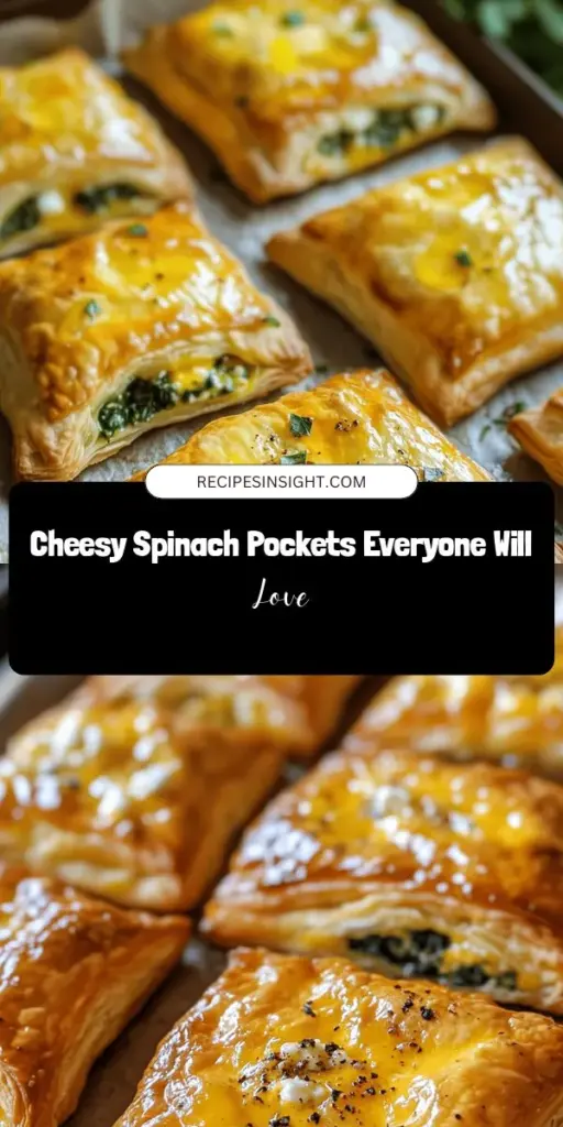 Discover the perfect appetizer with these Cheesy Spinach Delight Pockets! Featuring flaky puff pastry and a creamy blend of ricotta, feta, and mozzarella, these pockets are as nutritious as they are delicious. Easy to prepare and versatile, they can be served warm or at room temperature. Ideal for parties or cozy nights at home, they’re sure to impress! Try them today and elevate your snacking! #CheesySpinachPockets #AppetizerRecipes #HomeCooking #SnackIdeas #PuffPastry #SpinachLovers