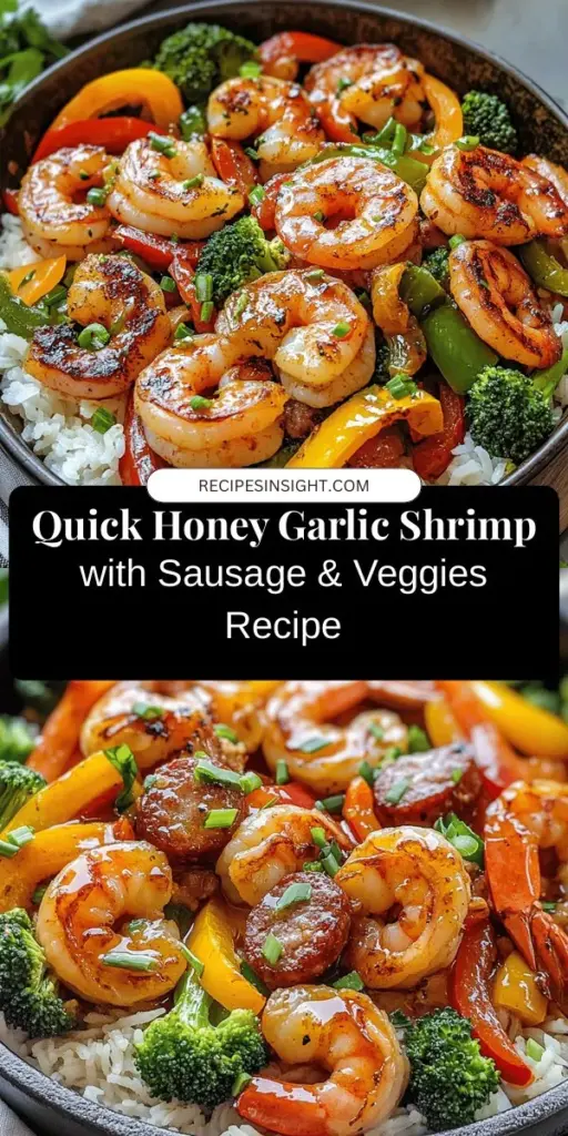 Discover the mouthwatering flavors of Easy Honey Garlic Shrimp with Sausage & Veggies! This quick and nutritious dish features tender shrimp, savory sausage, and vibrant vegetables, all coated in a delicious honey garlic sauce. Perfect for busy nights or casual gatherings, it checks all the boxes for flavor, health, and convenience. Ready to elevate your weeknight dinners? Give this delightful recipe a try! #HoneyGarlicShrimp #HealthyEating #QuickMeals #SeafoodLovers #RecipeInspo #DinnerIdeas