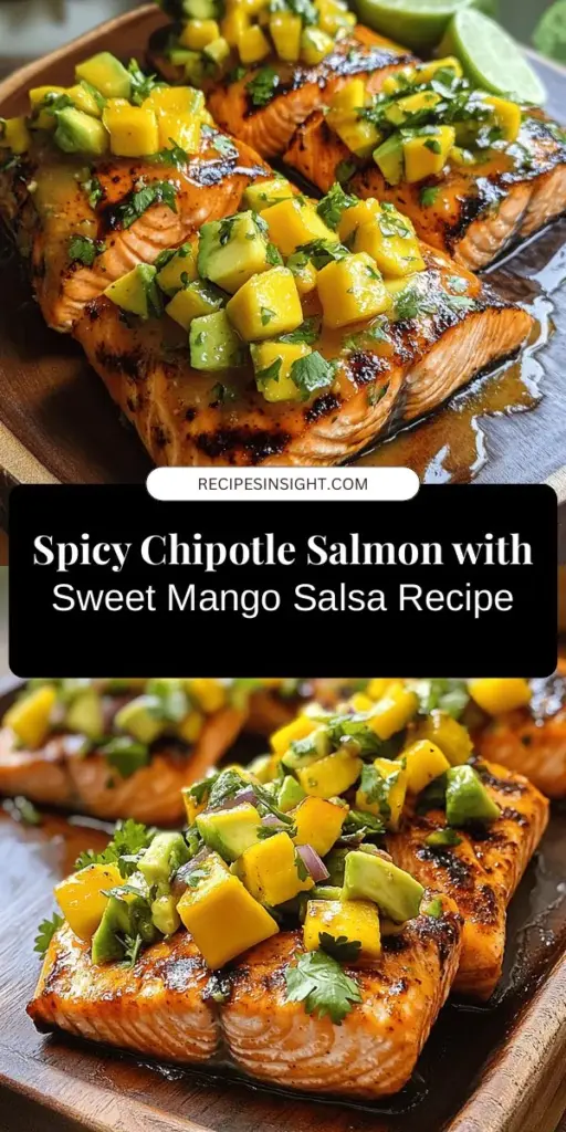 Elevate your dinner with this Chipotle Salmon topped with zesty Mango Avocado Salsa, a dish that beautifully combines spicy and sweet flavors. Packed with omega-3s from the salmon and nutrients from the fresh salsa, it's as healthy as it is delicious. Perfect for weeknight meals or special occasions, this recipe will impress your guests and satisfy your taste buds. Try it today! #ChipotleSalmon #MangoAvocadoSalsa #HealthyRecipes #DinnerIdeas #Foodie