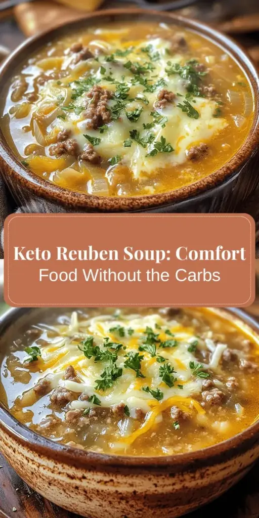 Warm up with this delicious Keto Reuben Soup, a satisfying low-carb twist on the classic sandwich! This hearty, creamy soup features all your favorite flavors—corned beef, Swiss cheese, and tangy sauerkraut—while keeping your diet on track. Enjoy the health benefits of a keto lifestyle without sacrificing taste. Perfect for lunch or dinner, it’s easy to make and absolutely comforting. Try it today! #KetoReuben #LowCarbRecipes #HealthyEating #KetoSoup #ComfortFood