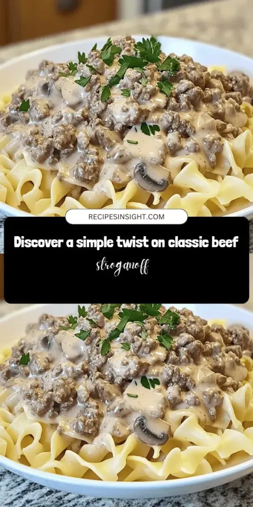 Discover the ultimate comfort food with this delicious ground beef stroganoff recipe! Perfect for busy weeknights, this quick and easy dish features rich flavors, creamy sauce, and tender noodles. Whether you stick to the classic version or add your own twist, this recipe is sure to delight the whole family. Get ready to create warm memories around the dinner table! #ComfortFood #GroundBeefStroganoff #QuickMeals #FamilyDinner #EasyRecipe #Foodie