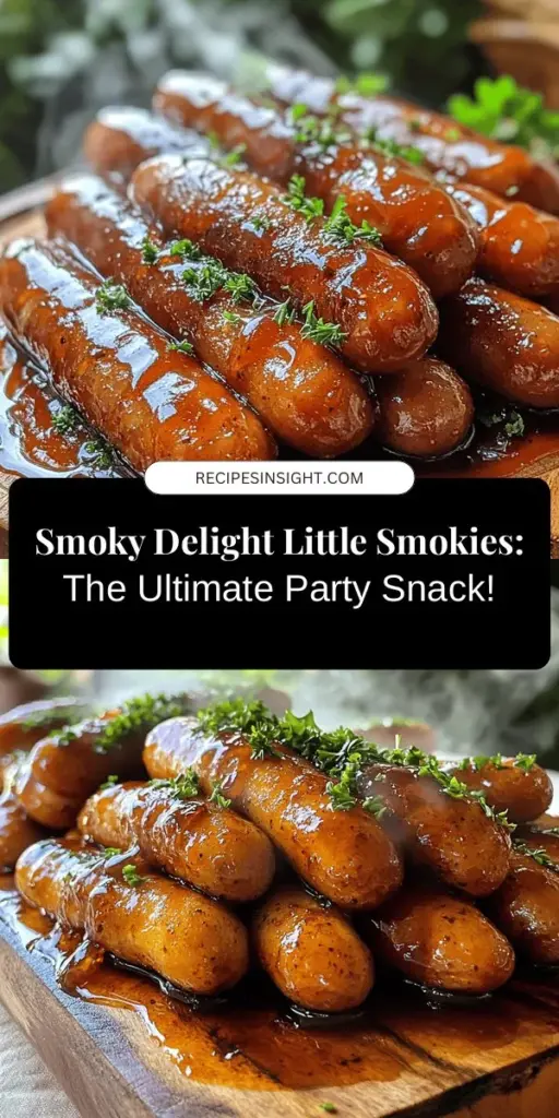 Looking for the perfect party snack? Try these Smoky Delight Little Smokies! They're easy to prepare, packed with flavor, and sure to please any crowd. With a sweet and smoky BBQ sauce, grape jelly, and a hint of mustard, each bite is a flavorful delight. Ideal for game days or gatherings, these bite-sized sausages are a must-try! Check out the full recipe for tips on serving and enjoying this delicious snack! #LittleSmokies #PartyFood #Appetizers #InstantPotRecipes #SnackIdeas #GameDayEats