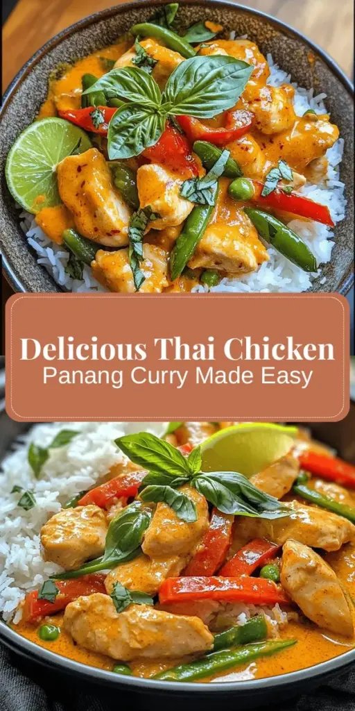 Discover the incredible flavors of Thai cuisine with this easy and delicious Thai Chicken Panang Curry recipe. This dish features tender chicken simmered in a rich coconut milk sauce, enhanced by a unique blend of Panang curry paste, fresh vegetables, and aromatic herbs. Perfect for impressing family and friends, this comforting curry is a delightful way to enjoy a taste of Thailand at home. Try it tonight! #ThaiCurry #PanangCurry #Recipes #ComfortFood #Foodie #HomeCooking #ThaiCuisine #CoconutMilk #ChickenDinner