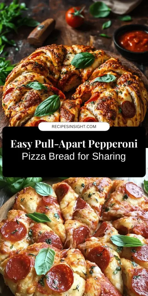 Indulge in the deliciousness of Pull-Apart Pepperoni Pizza Bread, the perfect shareable snack for your next gathering! With gooey cheese, savory pepperoni, and flavorful herbs all nestled within warm, crusty bread, this recipe is sure to impress. Gather friends and family around the table for a fun, interactive meal that fosters connection and joy. Easy to make and even easier to enjoy! #PizzaBread #ComfortFood #Appetizers #Foodie #Yum #SharingIsCaring #EasyRecipes