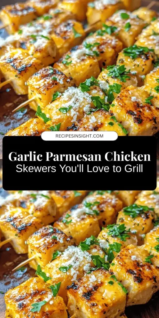 Spice up your meal with these delicious Garlic Parmesan Chicken Skewers! Perfect for summer barbecues or cozy weeknight dinners, these skewers are easy to prepare and bursting with flavor. Featuring succulent marinated chicken, zesty garlic, and rich Parmesan, they’re sure to impress. Serve with fresh salads or grilled veggies for a complete meal. Dive into a culinary adventure that everyone will love! #GarlicParmesan #ChickenSkewers #Grilling #YummyFood #EasyRecipes #SummerEats