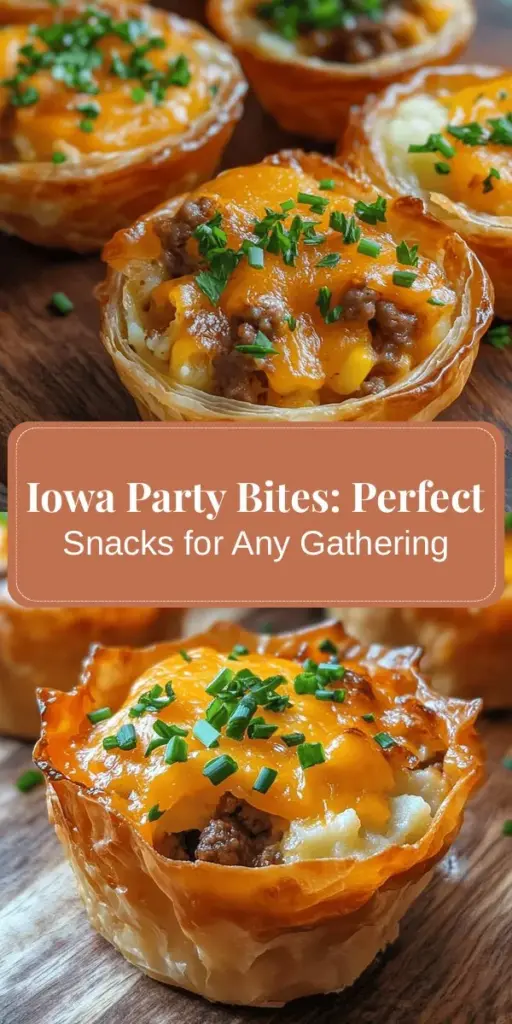 Elevate your next gathering with irresistible Iowa Party Bites! These savory morsels combine ground beef, sweet corn, creamy mashed potatoes, and cheddar cheese, all nestled in crunchy phyllo pastry cups. Perfect for any occasion, these crowd-pleasers are easy to make and sure to delight. Discover step-by-step instructions and tips for creating these delicious snacks that celebrate Midwestern culinary traditions. Get ready to impress your guests! #IowaPartyBites #PartySnacks #MidwesternCuisine #EasyRecipes #CrowdPleasers