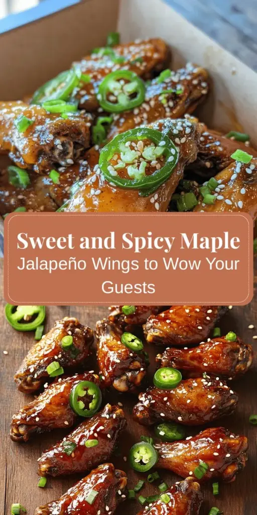 Elevate your next gathering with Sweet & Spicy Maple Jalapeño Wings! This delicious recipe combines the rich sweetness of maple syrup with the perfect kick of fresh jalapeños, creating a flavor explosion that everyone will love. Ideal for game days, parties, or cozy dinners, these wings are easy to prepare and so satisfying to eat. Try them with your favorite dipping sauces for an incredible culinary experience. #ChickenWings #Appetizer #GameDaySnacks #SweetAndSpicy #Foodie